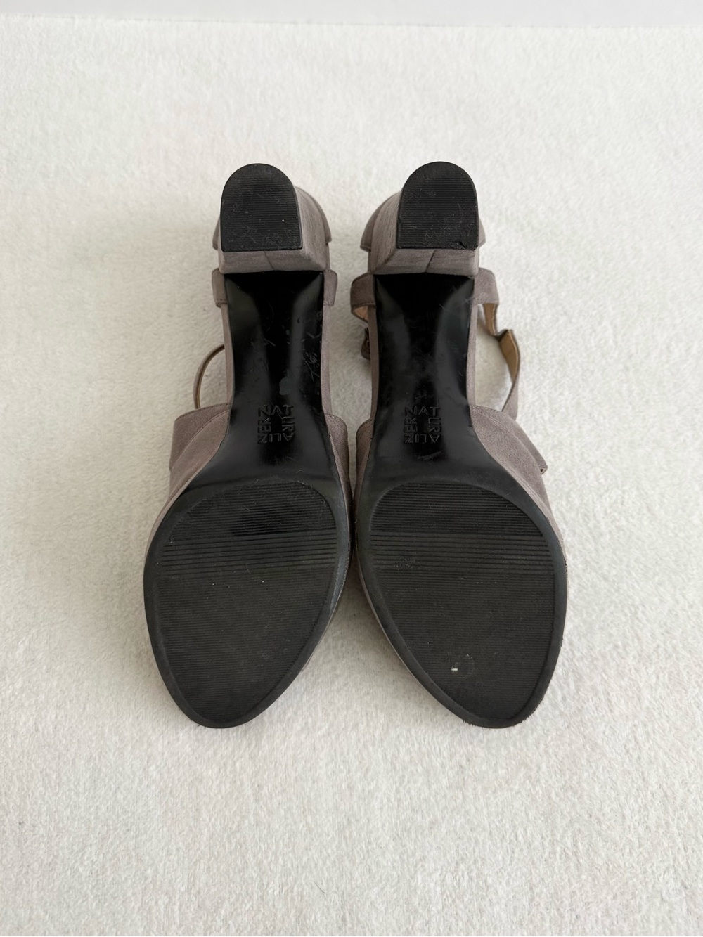 Naturalizer Platform Block Heel Sandals Size 8.5 Taupe Strappy - Picture 7 of 10